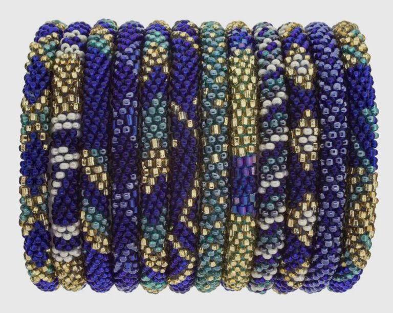 Beaded Roll-On Bracelets, Blue and Green Mix