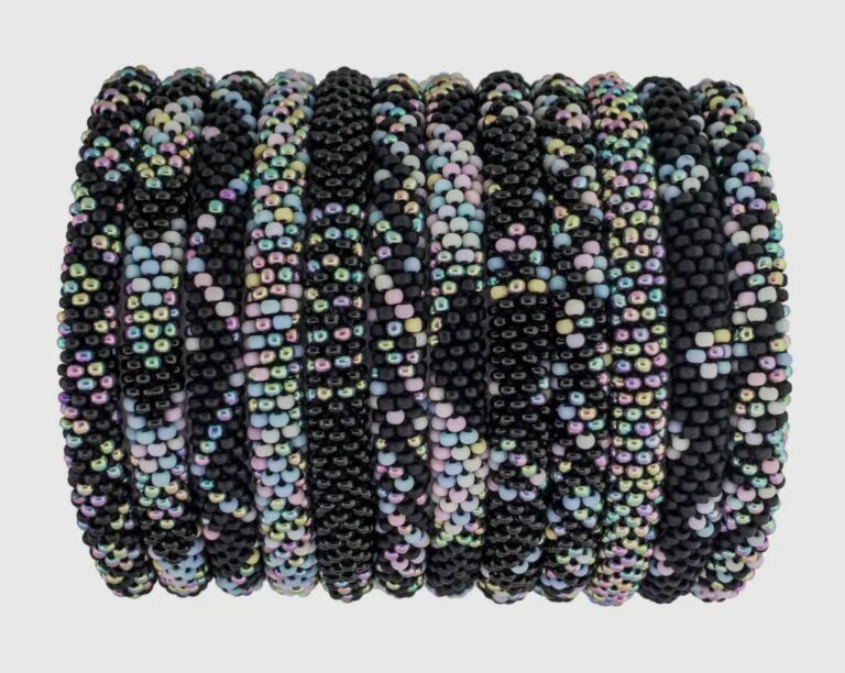Beaded Roll-On Bracelets, Black and Silver Mix
