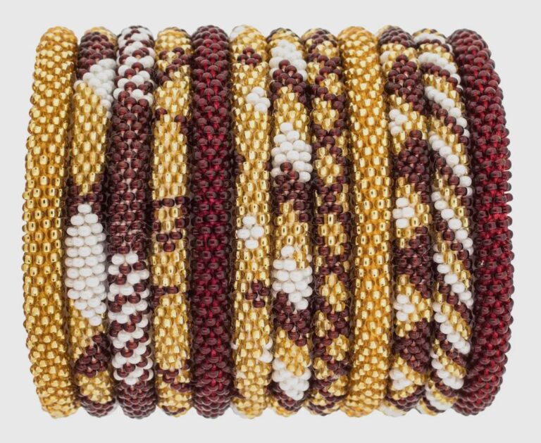 Beaded Roll-On Bracelets, Mustard and Maroon Mix