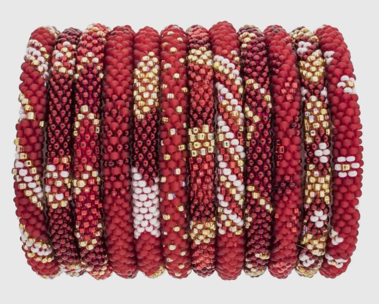 Beaded Roll-On Bracelets, Red and Cream Mix
