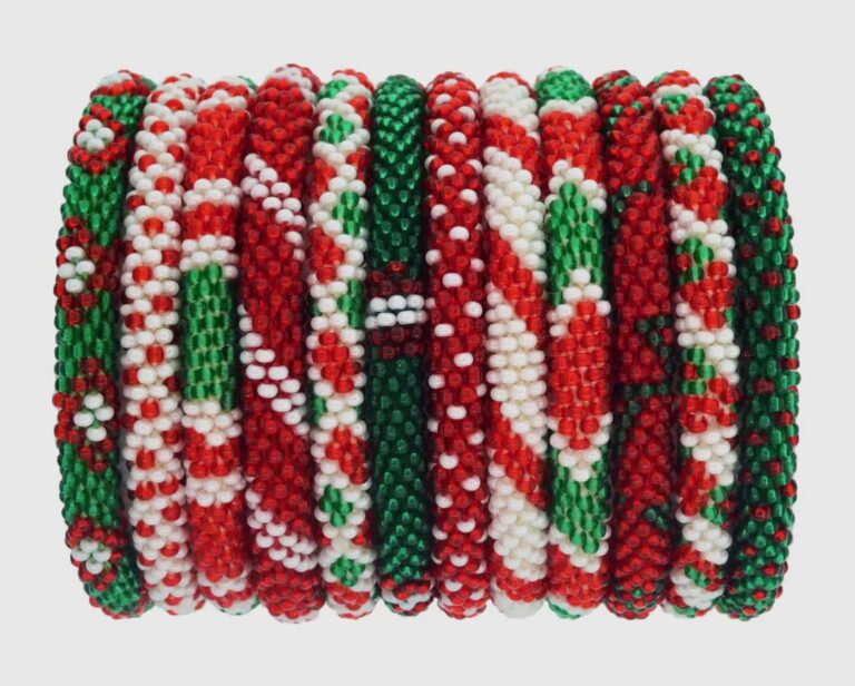 Beaded Roll-On Bracelets, Christmas Red and Green