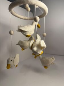 Hand felted wool goose baby mobile