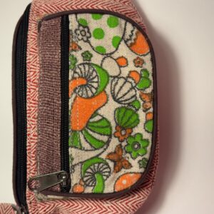 Coral herringbone hemp fanny pack with floral cotton lining, view 1