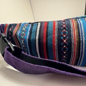 Hemp fanny pack faced in traditional Nepali dhaka weave, view 1