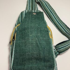 Green herringbone hemp sling backpack from Nepal, view 1