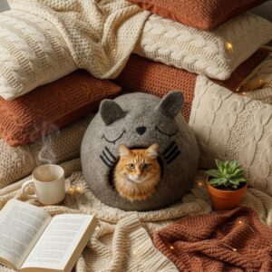 Handmade wool felt cat cave from Nepal
