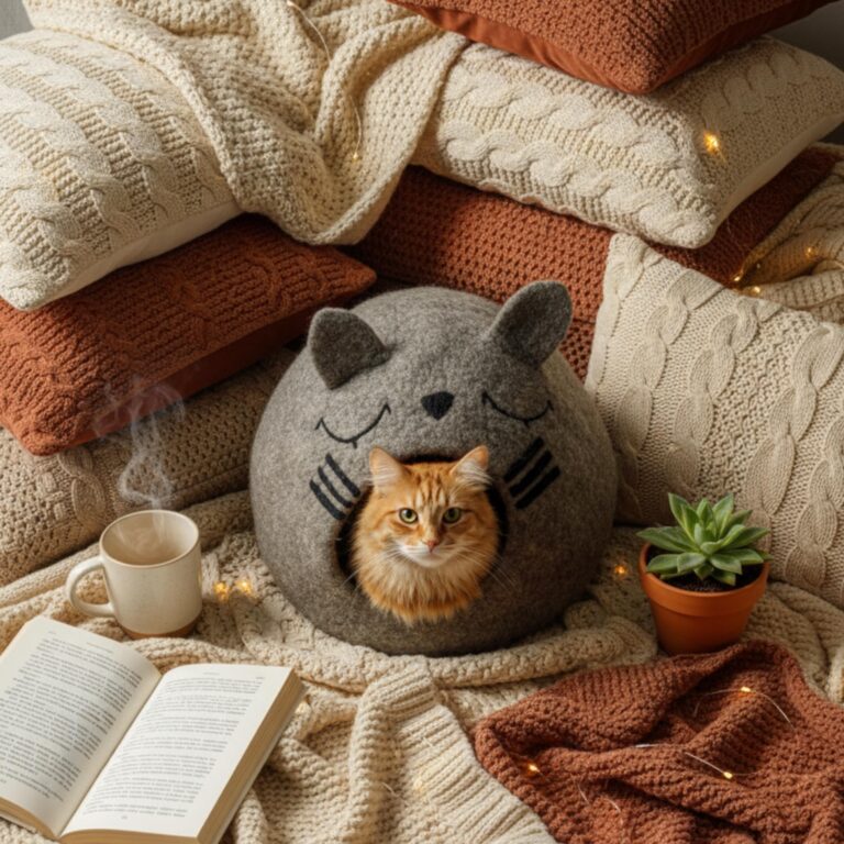 Handmade Wool Felt Cat Cave