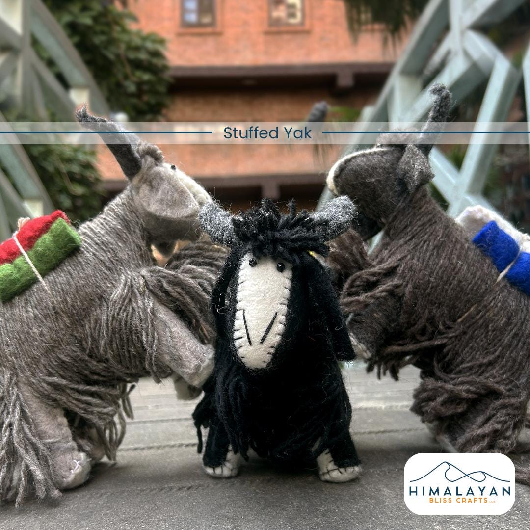 Hand-felted wool yak figurine set from Nepal, view 1