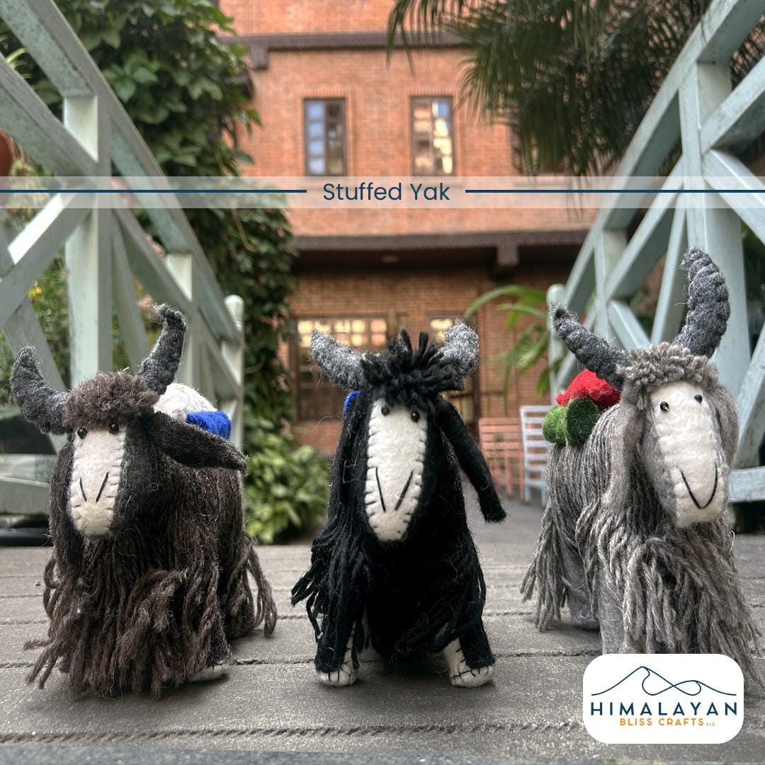 Hand-felted wool yak figurine set from Nepal, view 2