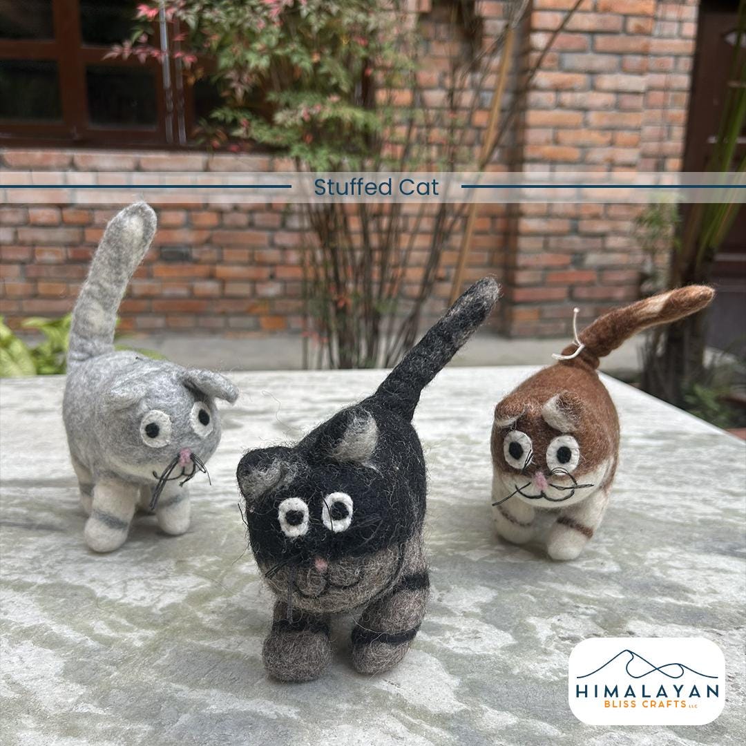 Hand-felted wool cat figurine set from Nepal, view 2