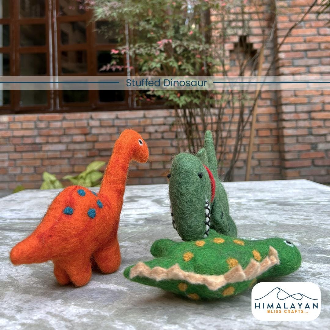 Handmade felt dinosaur plush set from Nepal, view 3