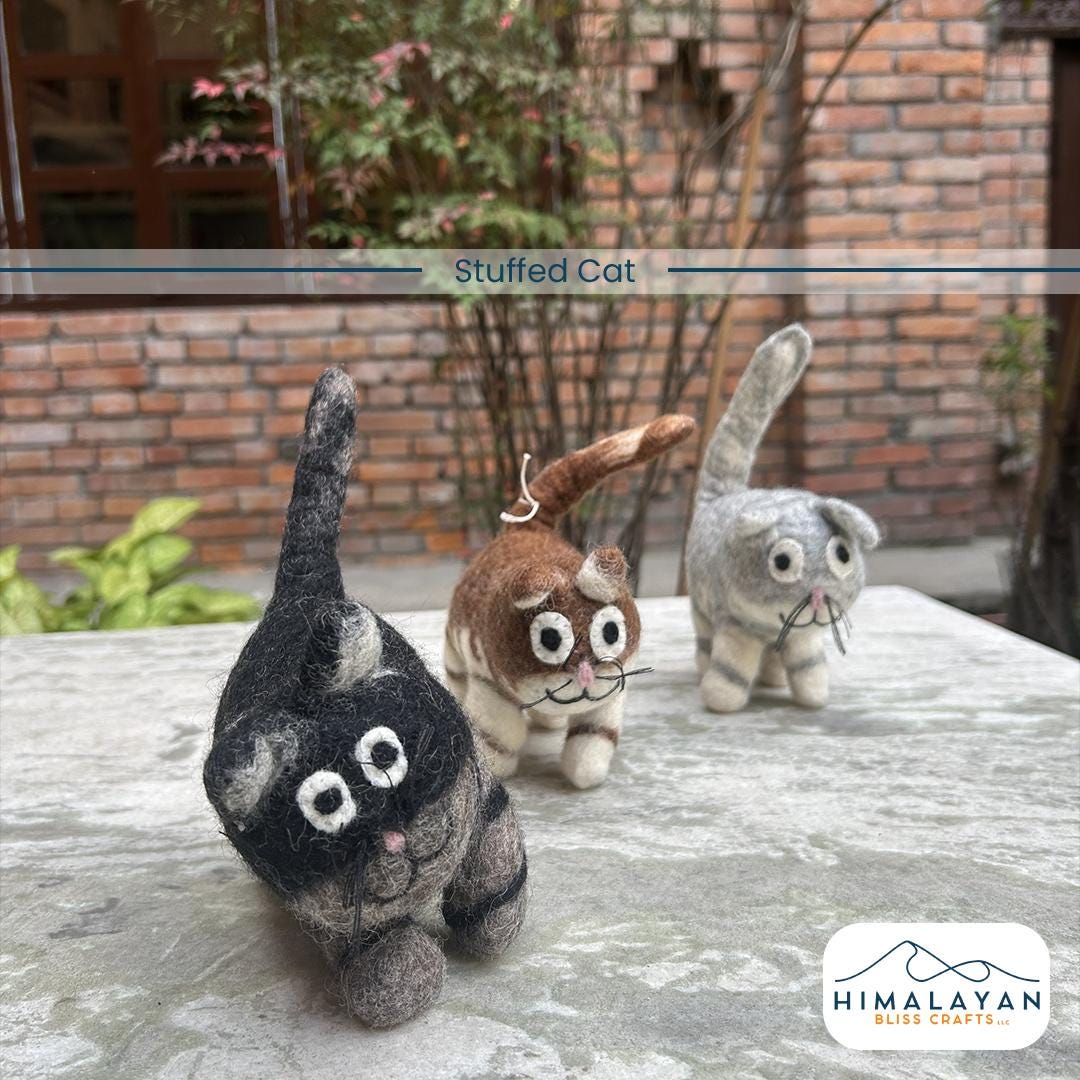 Hand-felted wool cat figurine set from Nepal, view 3