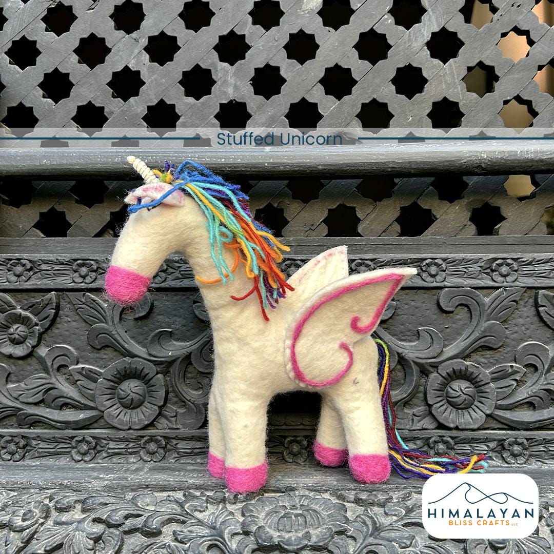 Handmade felt unicorn plush set with rainbow mane, view 2
