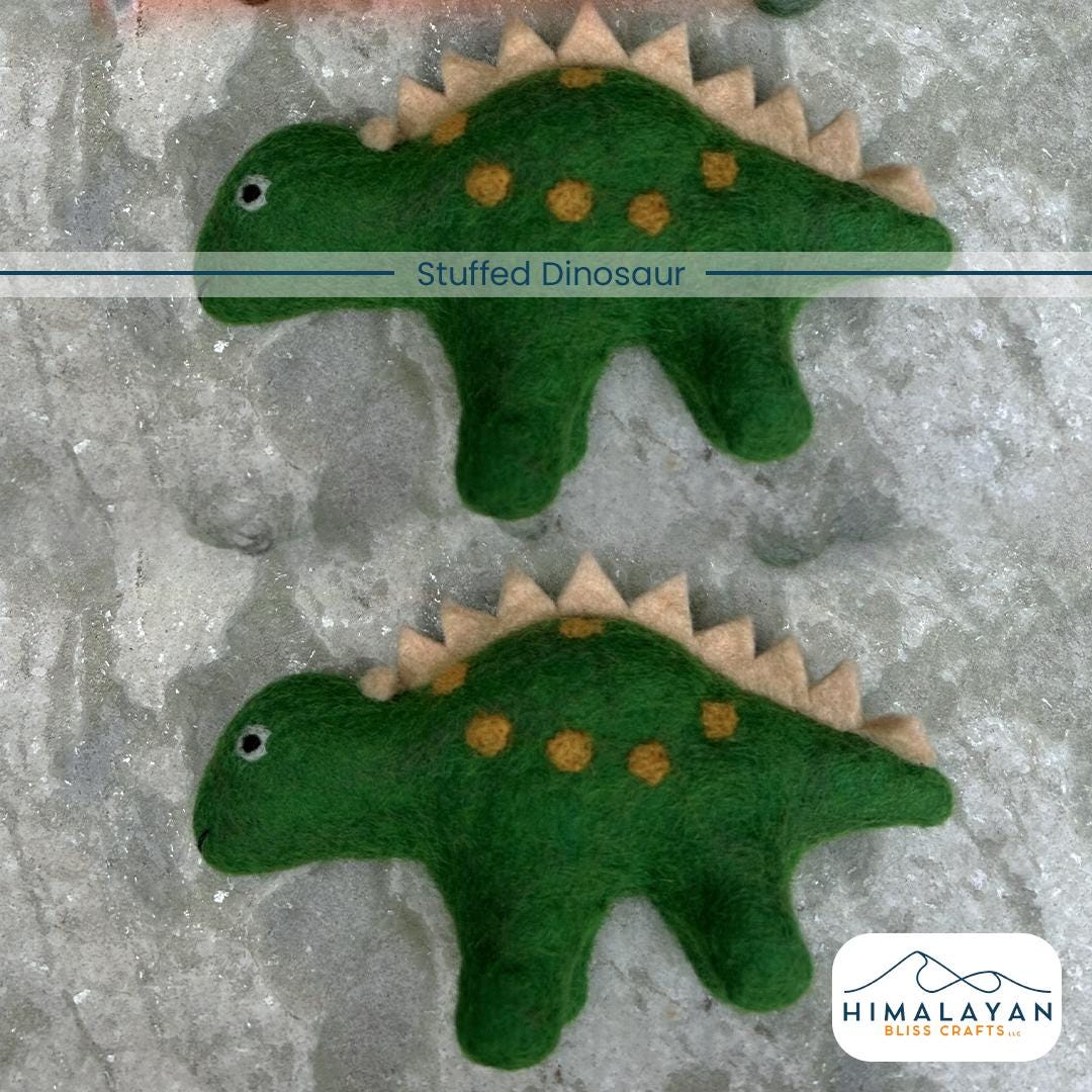 Handmade felt dinosaur plush set from Nepal, view 2