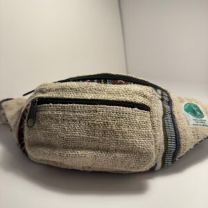 Undyed natural hemp waist bag with woven trim, view 4
