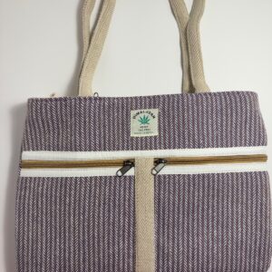 Mauve herringbone hemp tote bag with webbing handles, view 3